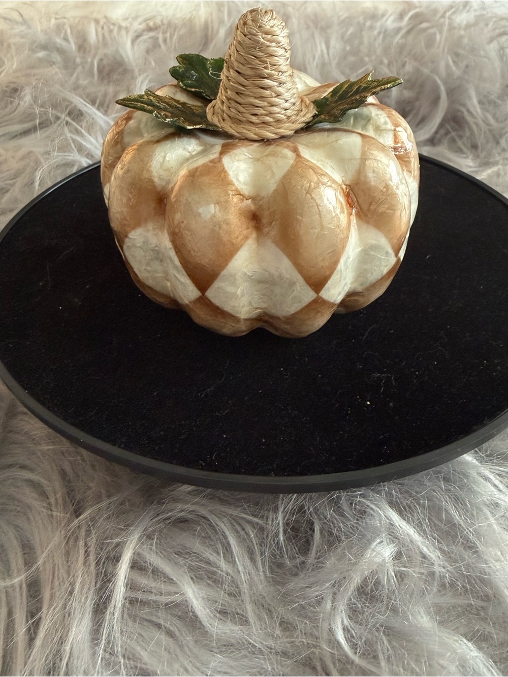 McKenzie-Cilds Decorative Harlequin Pumpkin Accent-Gold and Cream. Set of three